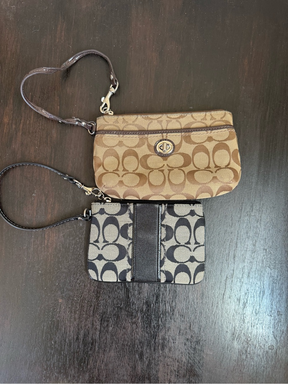 Coach Signature Canvas Double Wristlet in Brown and Black